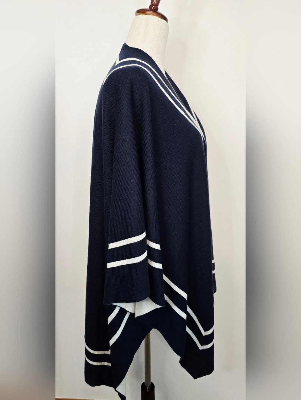 Navy Lauren Ralph Lauren Nautical Cape Poncho Coastal Preppy Academia Minimalist - Picture 6 of 10